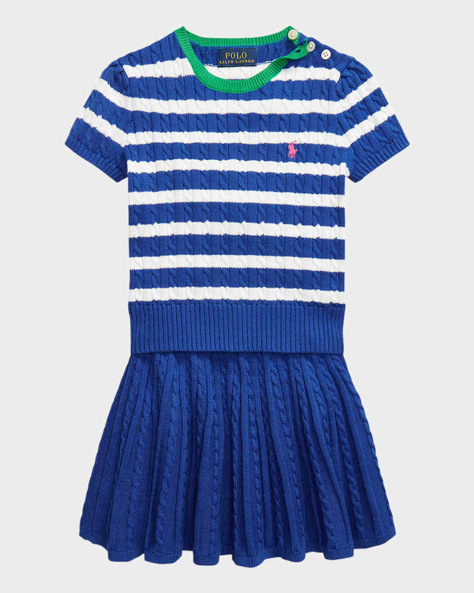 Girl's Striped Cable Knit Top & Skirt Set, Size 2-